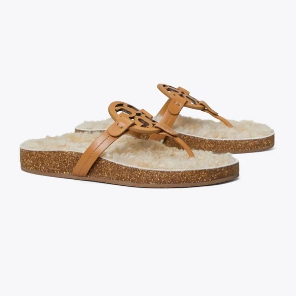 NWT! Tory Burch Miller Cloud Shearling Sandals w/box and dust bag - Picture 1 of 9